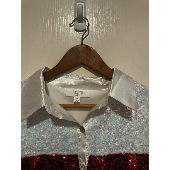 Peach Love Women’s Medium Sequin Dress Button Down Red White Blue Party Tunic - Picture 11 of 11